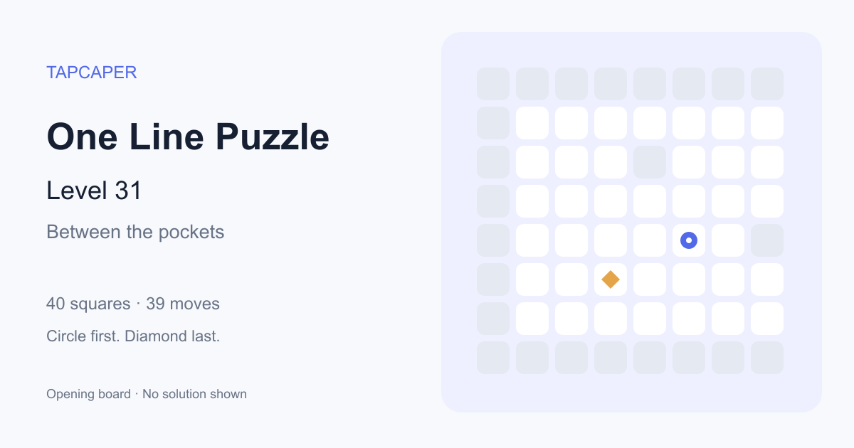 One Line Puzzle level 31 opening diagram: 40 active squares, circle at row 5, column 6, diamond at row 6, column 4