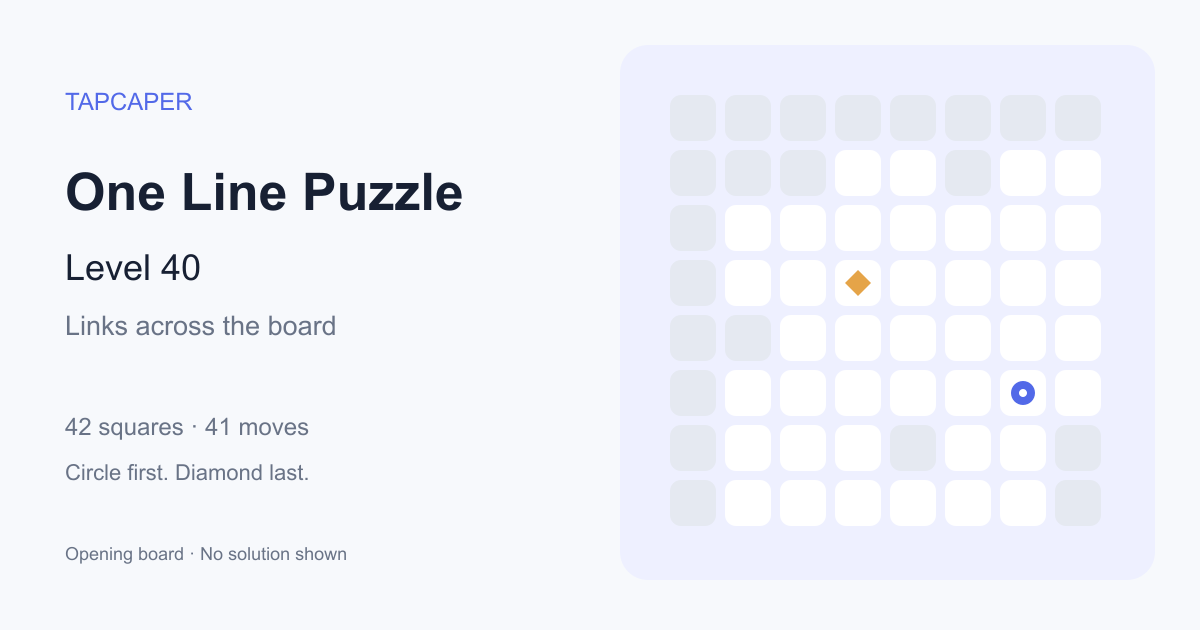 One Line Puzzle level 40 opening diagram: 42 active squares, circle at row 6, column 7, diamond at row 4, column 4
