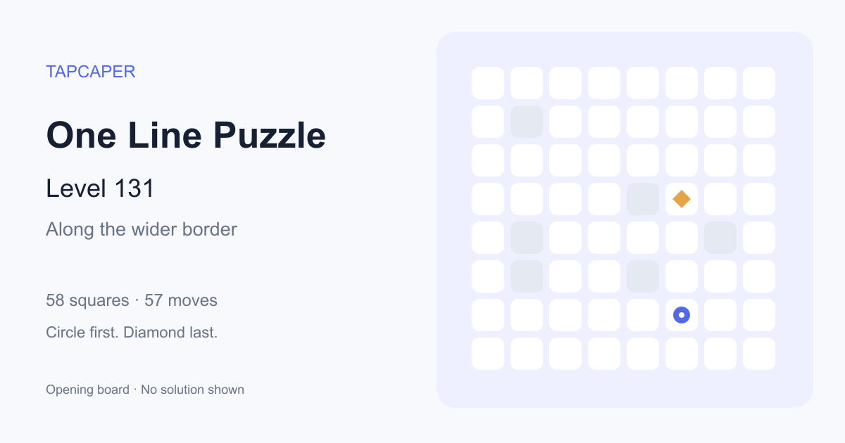 One Line Puzzle level 131 opening diagram: 58 active squares, circle at row 7, column 6, diamond at row 4, column 6