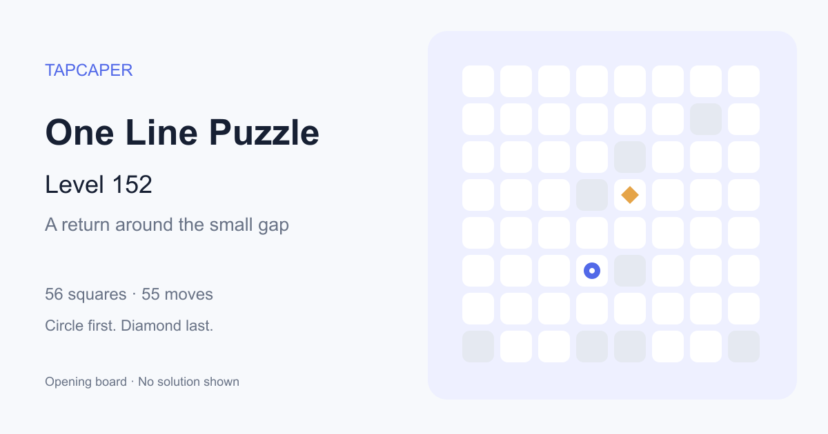 One Line Puzzle level 152 opening diagram: 56 active squares, circle at row 6, column 4, diamond at row 4, column 5