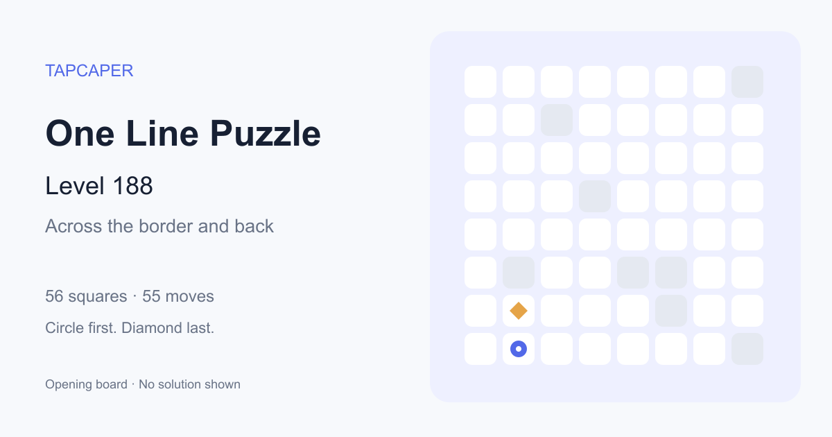 One Line Puzzle level 188 opening diagram: 56 active squares, circle at row 8, column 2, diamond at row 7, column 2