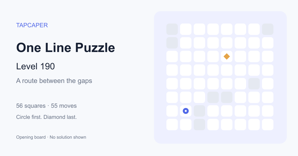 One Line Puzzle level 190 opening diagram: 56 active squares, circle at row 7, column 2, diamond at row 3, column 5